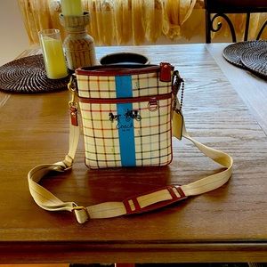 Coach Vintage Classic Heritage Tatterall Plaid Leather Crossbody Bag Purse